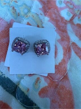 Pink Cushion-Cut Halo Stud Earrings - Women Jewelry